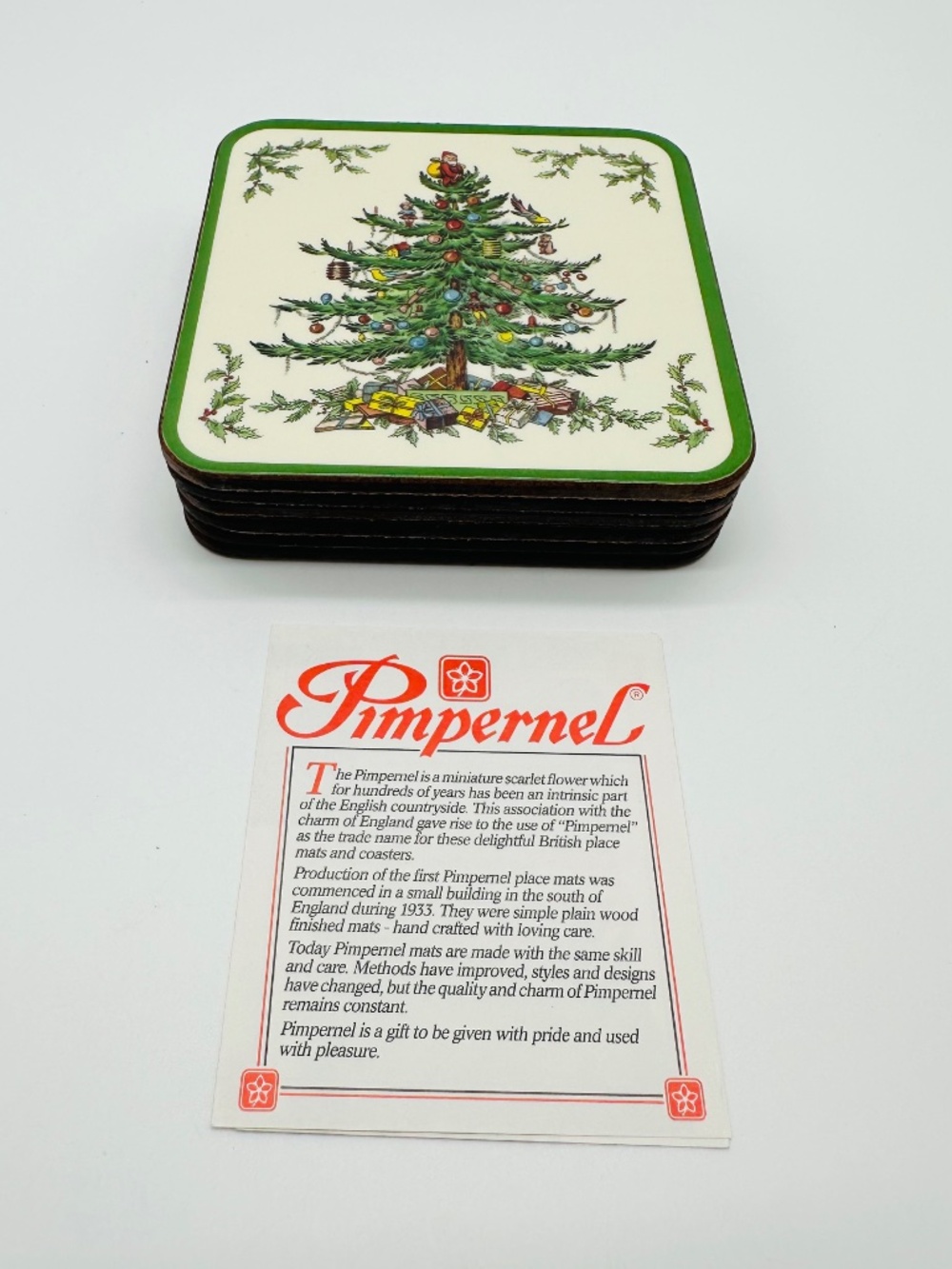 Vintage Pimpernel Spode Christmas Tree Coasters Set of 6 New Open Box England